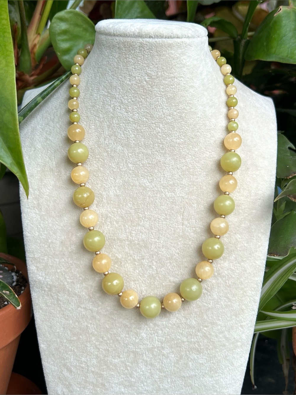 Olive jade & yellow calcite necklace